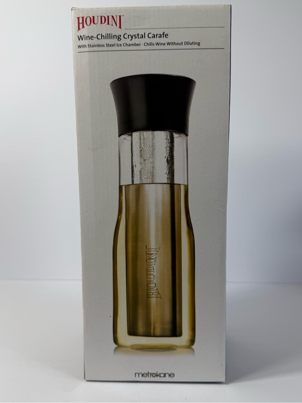 NIB Houdini Wine-Chilling Crystal Carafe | Stainless Ice Chamber Barware